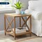 Rustic Weathered Oak Farmhouse Square Side Table with Storage